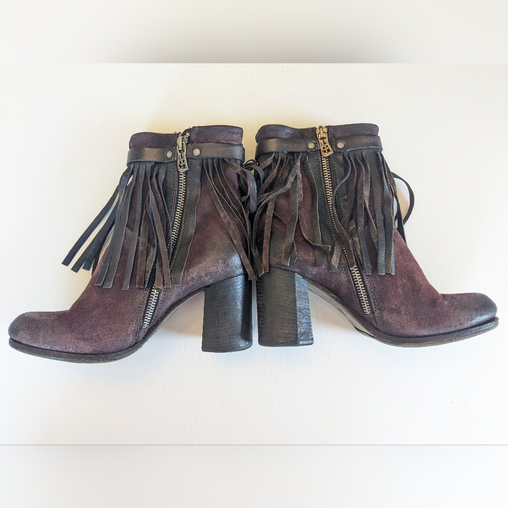 A.S.98 Burgundy Fringed Ankle Boots - Picture 5 of 12